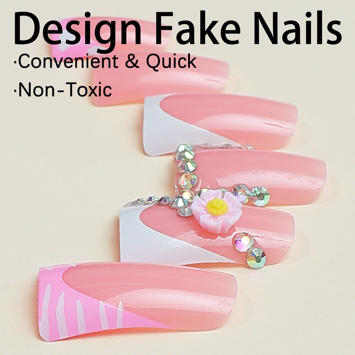 Duckbill Nail Tips with Detachable Design in Pink