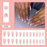 Pink Ballet Nails with White Edges - Removable Diamond Nail Stickers