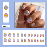 Short Square Nails, Multicolor Coating, Abstract Art INS Style