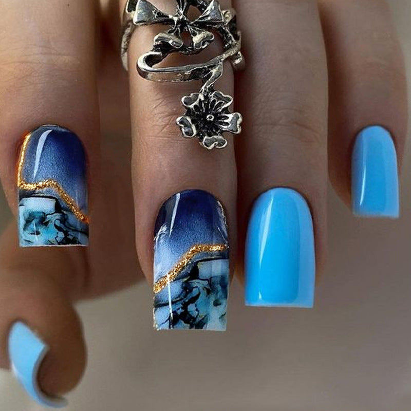 Blue Watercolor Ombre Nail Tips for Stylish Wear