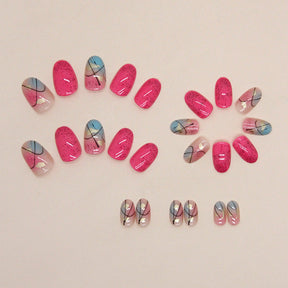 Oval Dragon Fruit Irregular Lines Ombre Nails, Summer Fresh Colors