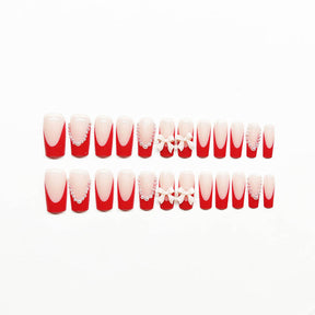 Y2K Long Ballet Red French Bow Nails, Removable & Stylish