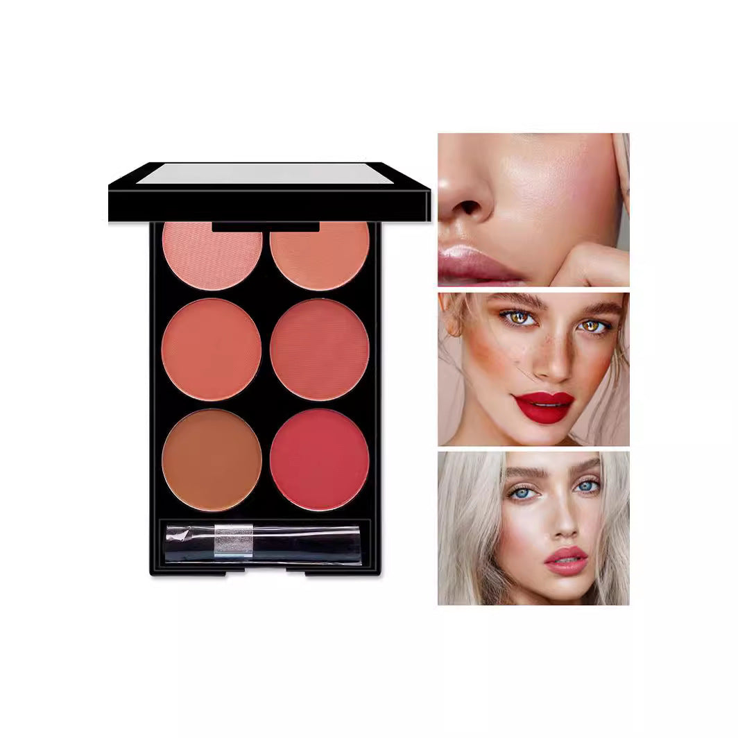 6-Color Cheek & Contour Palette - Fine Texture, Glow & Matte