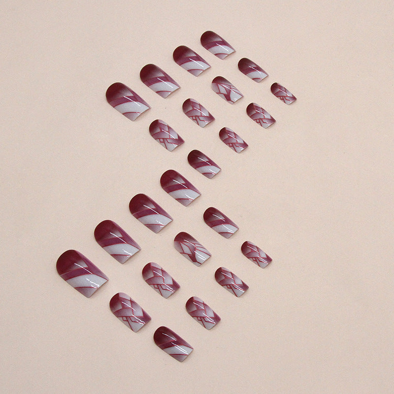 Cracked Glass Effect Wine Red Nails, Mid-Length Square