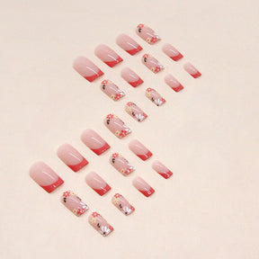 Square Multicolor Flower Nails - Cute, Sweet, Romantic