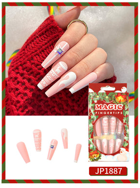 Christmas Press-On Fall Nails Set with Nail Tips