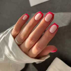 Short Square Red French Fall Nails for New Year's Atmosphere