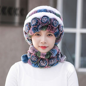 Winter Real Rabbit Fur Hat & Scarf Set - Stylish & Warm