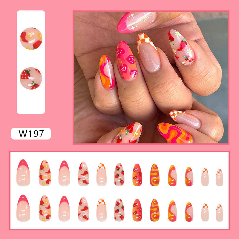 Pointed Waterdrop Nails, Cute Fruit Combo, Summer Hot, 24-Piece Box