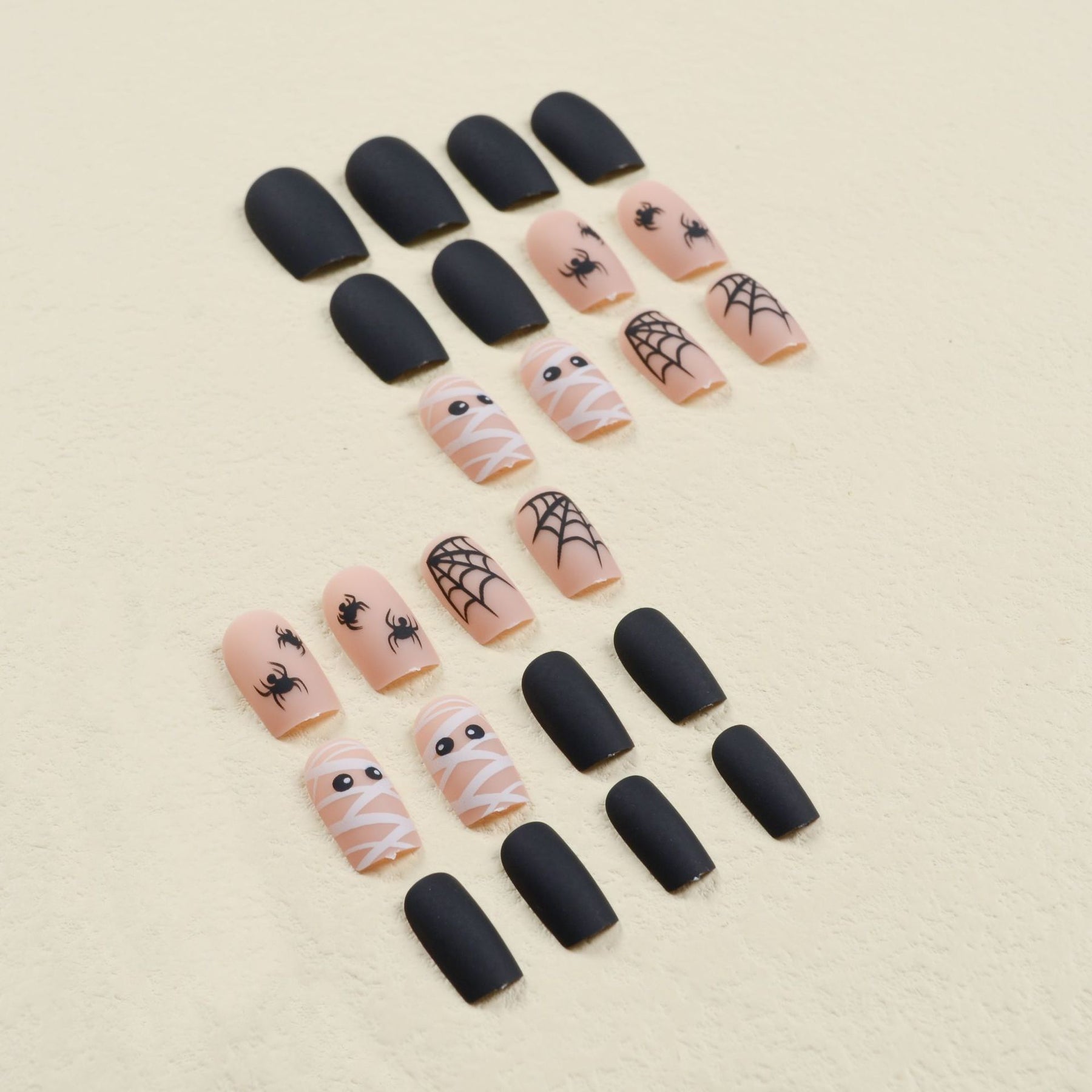 Dark Black Spider Halloween Nails, Matte Finish