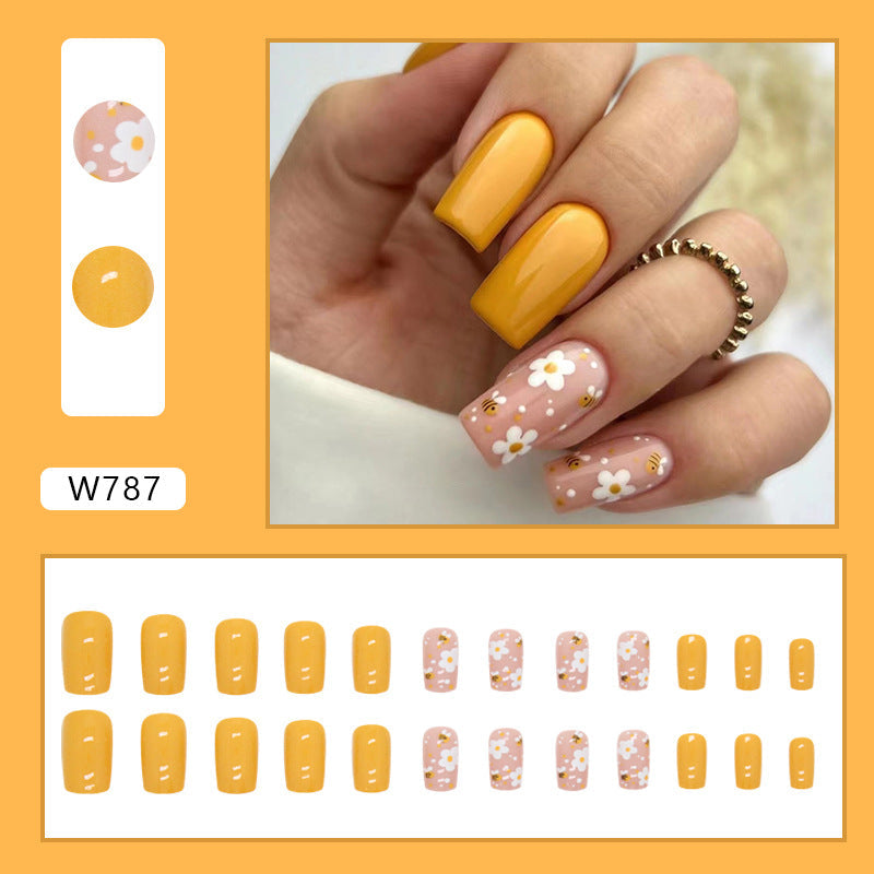 Cute Bee Flower Lemon Yellow Nail Stickers