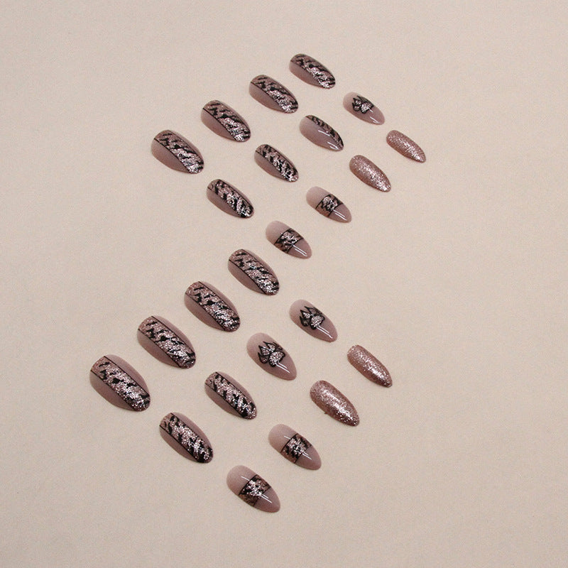 Shiny Almond Nails Sweet Cool Champagne Leopard Print Ins Style