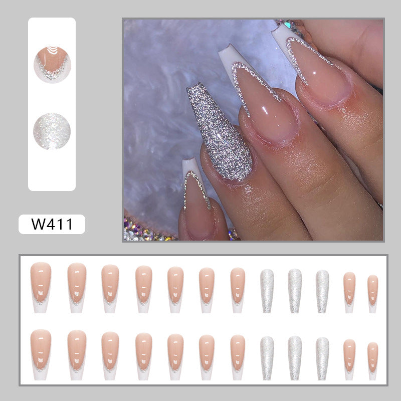 Pure Desire Shiny White French Long Ballet Nails Ins Style