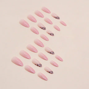 Pink Leopard Gradient Fall Nails - Round Almond Shape