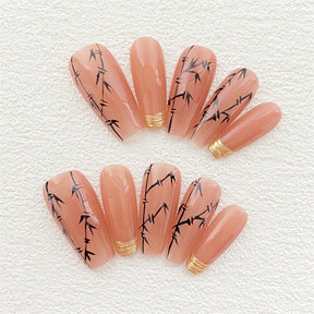 Chic Handmade Chinese Bamboo Fall Nails, Trendy and Versatile Student-Friendly Nail Patches