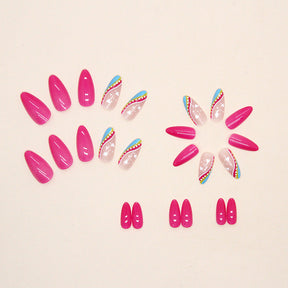 Colorful Ripple Almond Nails, Cute Ins Style, Solid Rose Red