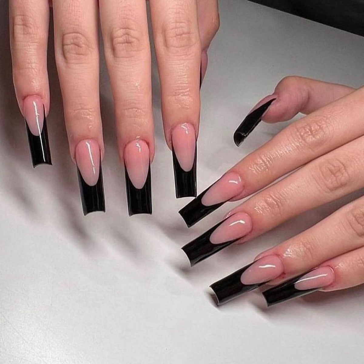 Square French Black Nail Tips for Elegant Look