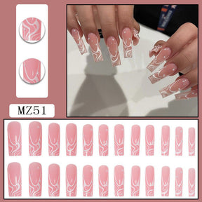 Long European Nail Tips with Pearl Lines, Removable