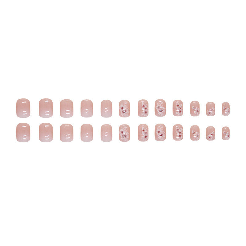 Short Square Nail Tips with Soft Gradient and Flowers