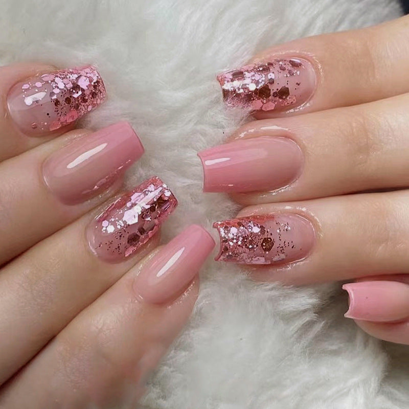 Short Ballet Ombre Nails with Glitter, Sweet and Sexy