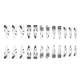 Black Graffiti Cartoon Face Watercolor Nail Extensions
