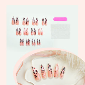 24-Piece French Tip Leopard Print Flower Nail Tips with