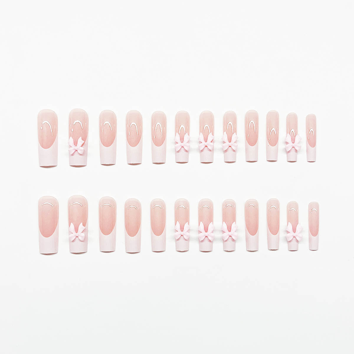 Removable White French Pink Bow Nail Tips