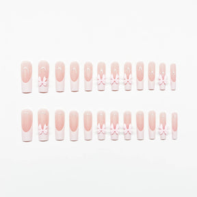 Removable White French Pink Bow Nail Tips