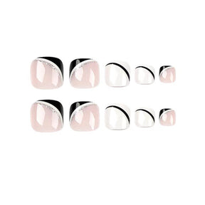 Removable Black & White French Wave Fall Toe Nails - Nail Tips