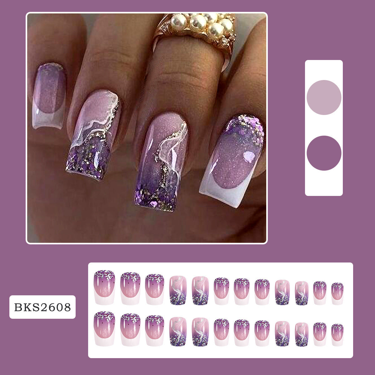 Sparkly Purple French Tip Nail Tips