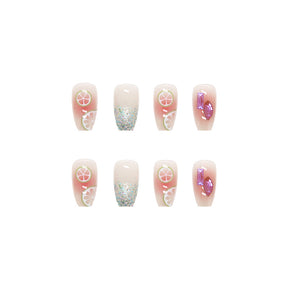 Wearable Short Ballet Fake Nails Fresh Lemon Sparkle Diamond Nail Tips