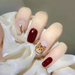 Cute Tiger Red Short Removable Nail Stickers