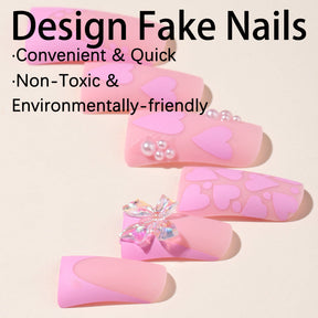 New Arrival Duckbill Press-On Nail Tips with Pink Butterflies