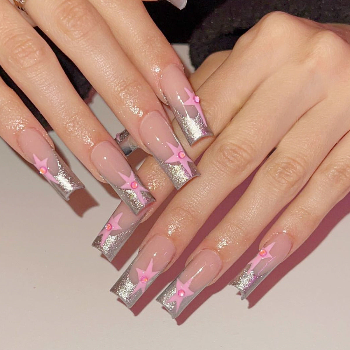 Trendy Long Stiletto Star and Mermaid Pearl Nail Wraps for Fall Nails