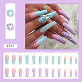 Dual-Tone Swarovski Crystal Droplet Nail Tips Finished Milk Green Taro Purple