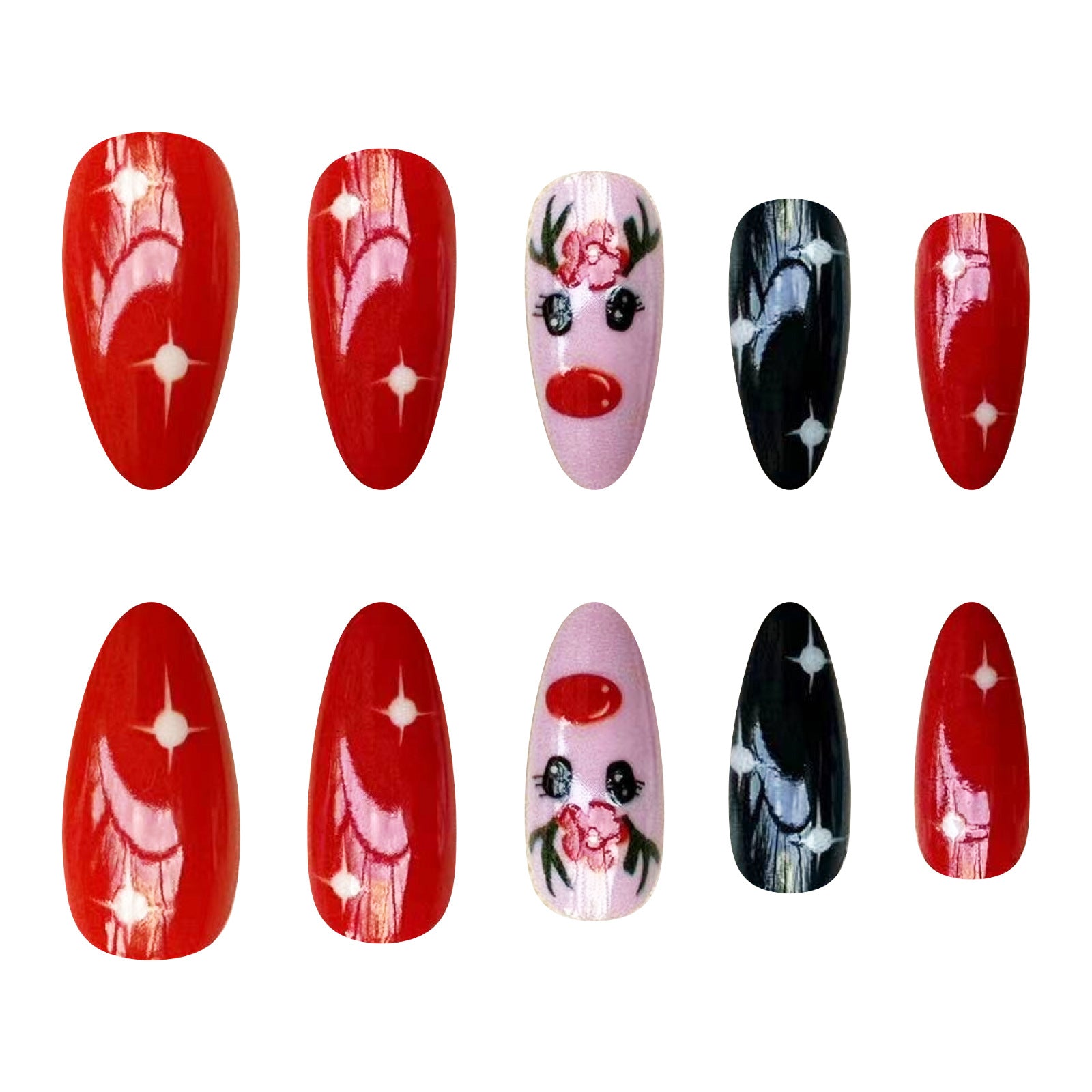 Christmas Red Green White Almond Shaped Nail Art Stickers