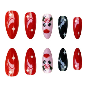 Christmas Red Green White Almond Shaped Nail Art Stickers