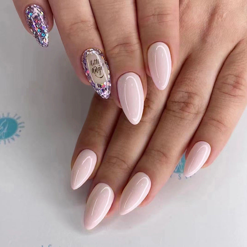 Nude Almond Nails, Ins Style Colorful Glitter