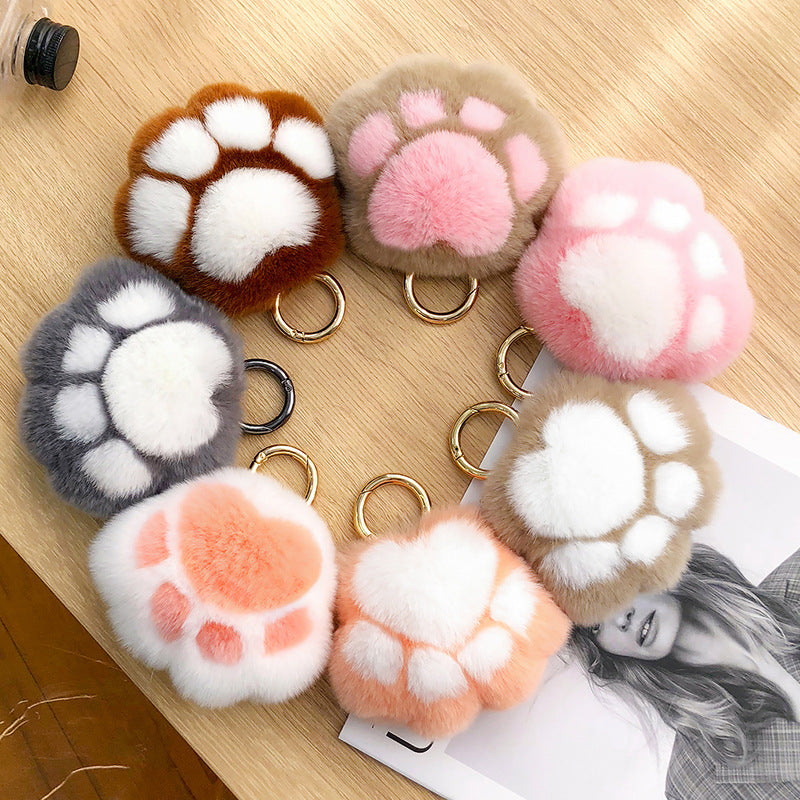 Cute Real Rabbit Fur Kitty Paw Keychain - Charm