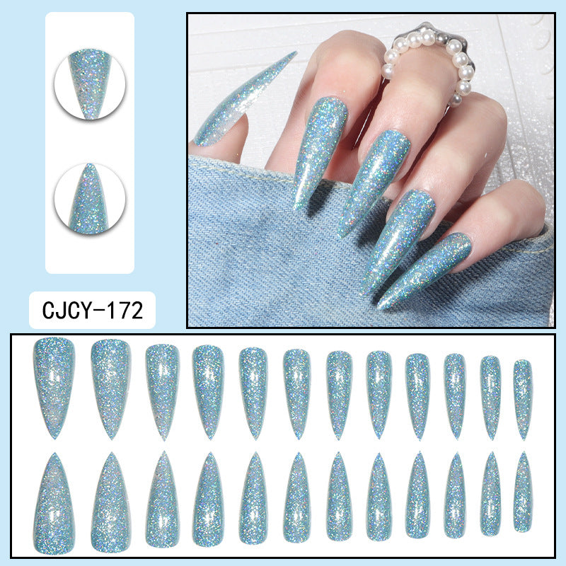 Long Acrylic Nail Tips with Holographic Glitter