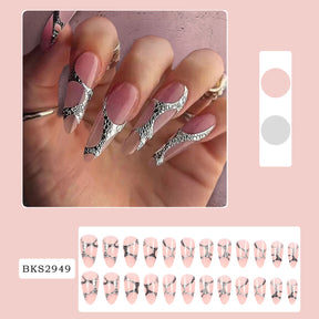 Silver Leopard Print Irregular Almond Nail Tips