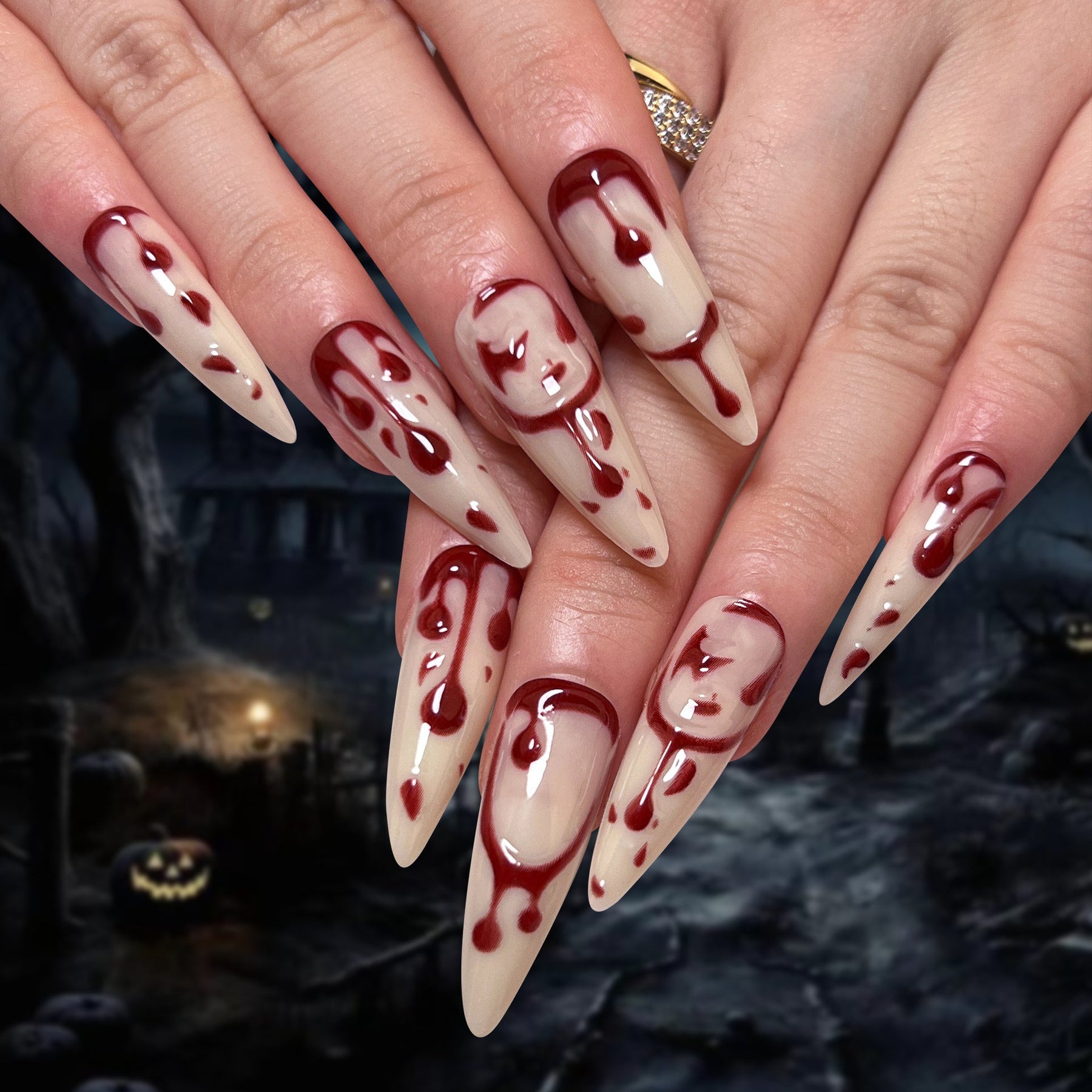 3D Halloween Fall Nails: Ultra-Long Pointed Fake Nails for Wholesale