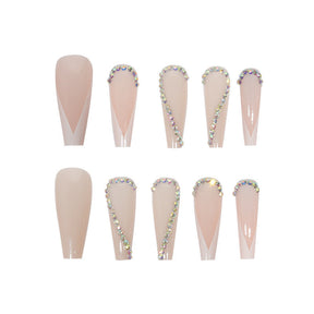 Sparkling Small Diamond French Nails - Removable Heart Design (Wholesale)