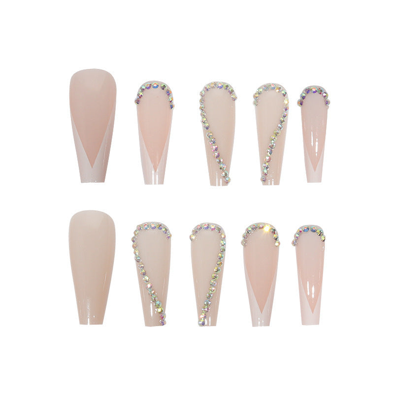 Sparkling Small Diamond French Nails - Removable Heart Design (Wholesale)