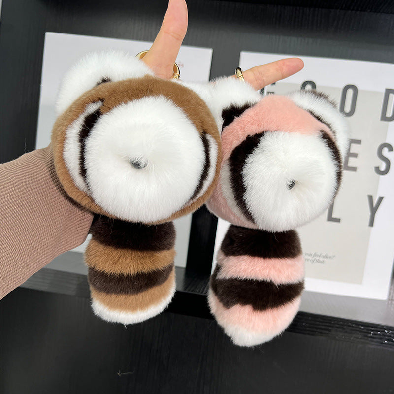 Cute Raccoon Real Rabbit Fur Keychain Toy Bag Charm