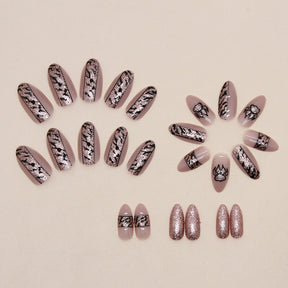 Shiny Almond Nails Sweet Cool Champagne Leopard Print Ins Style