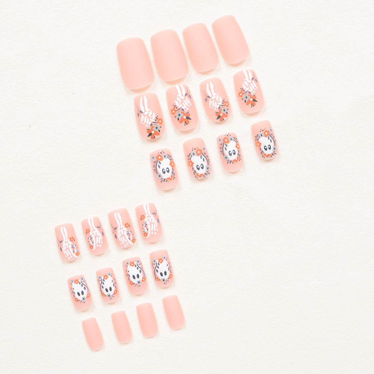 Cartoon Ghost and Skull Halloween Nails, Matte Finish