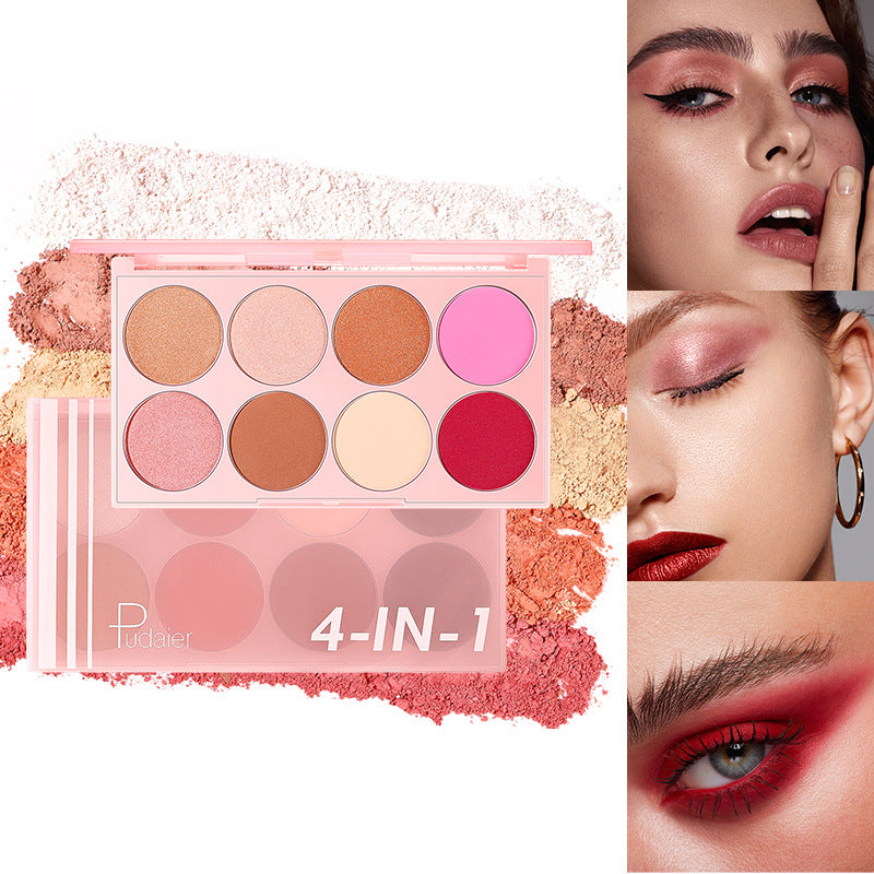 Pudaier 8-Color Cheek & Highlight Palette - Natural Finish