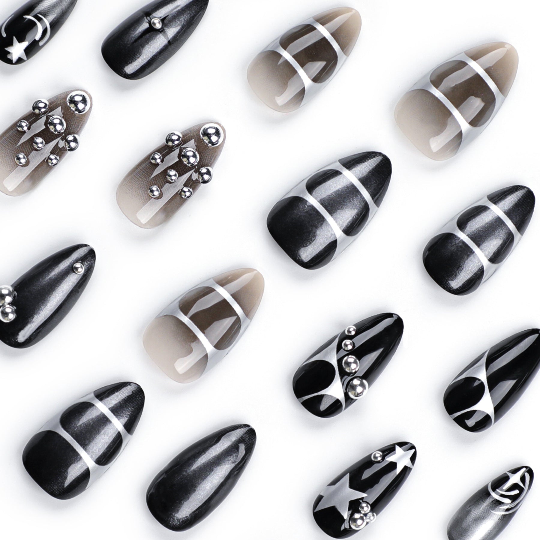 Star Pearl Almond Dark Chic Removable Nail Extensions