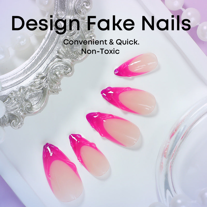 Ombre French 3D Almond Shape Detachable False Nails